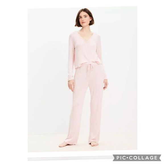 LOFT Heathered Pink Henley Soft Pajamas Set Med - Picture 3 of 8